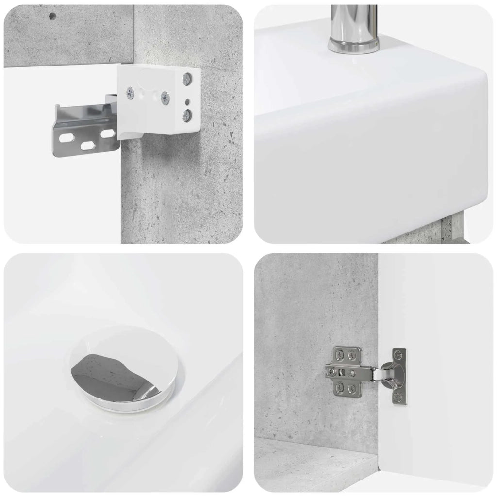 Mobile bagno con rubinetto Grigio Cemento 45,5 x 22,5 x 84 cm 889514