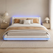 Letto a pavimento 160x200 cm con LED e struttura bianca