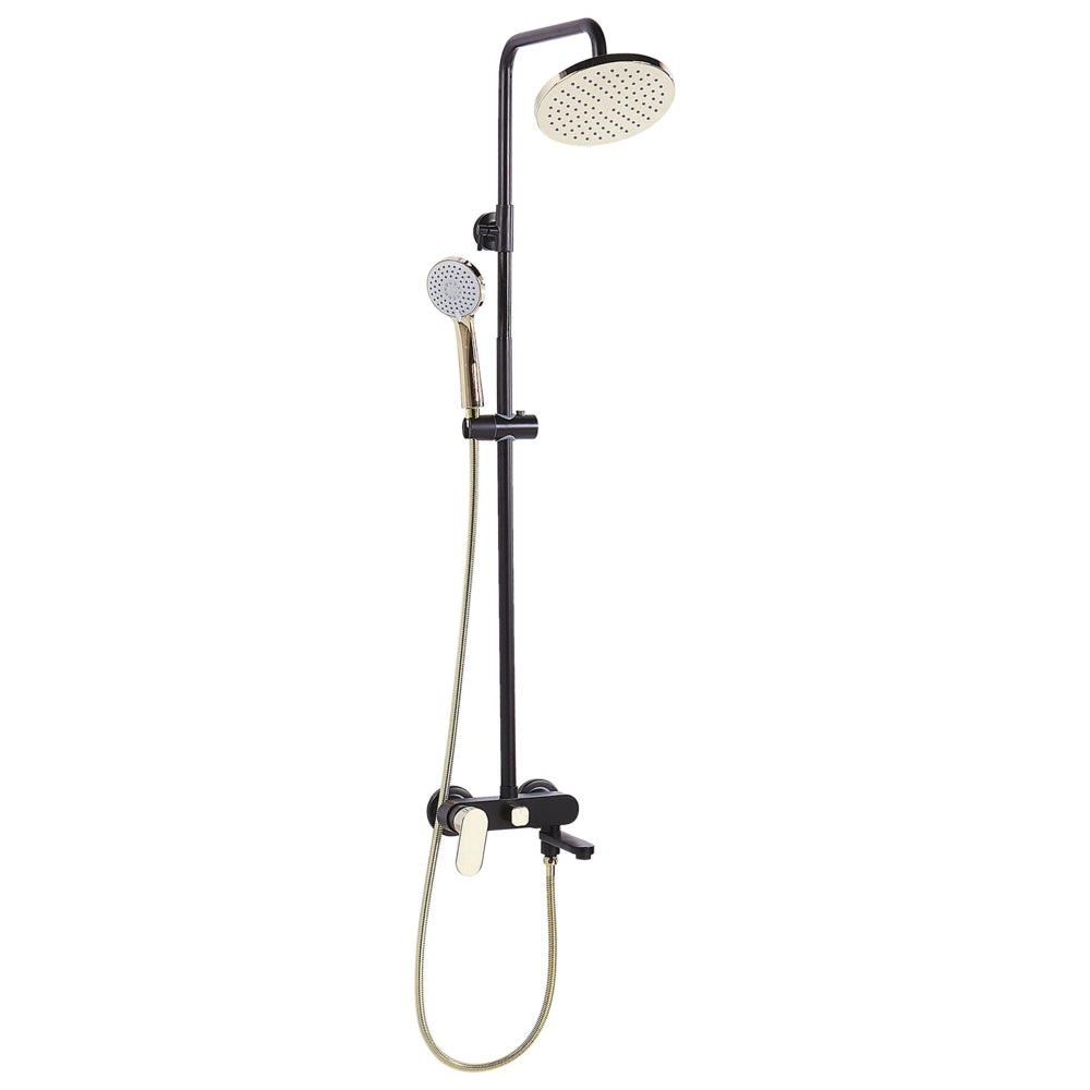 Moderno Set Colonna Doccia da Muro con Soffione a Pioggia in Ottone Nero Opaco ed dorato