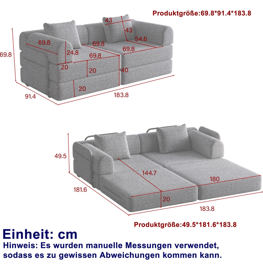 Divano letto singolo 2 in 1 con vano bracciolo in chenille khaki