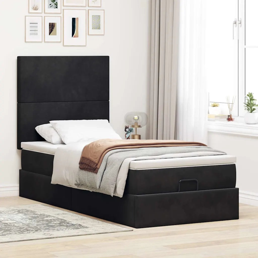 Struttura Letto Pouf con Materassi Nero 80x200 cm in Velluto 3313363