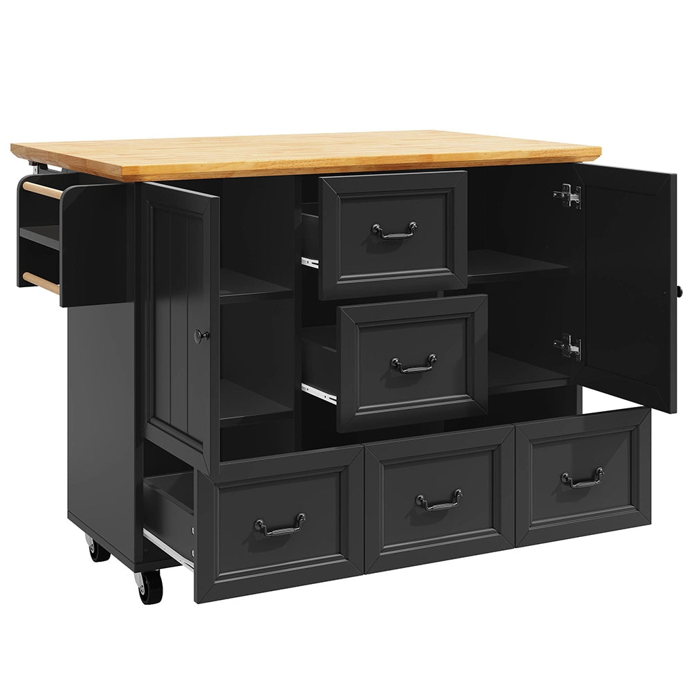 Isola cucina 5 cassetti - Xylo - 120x73x93cm bianco/nero ruote