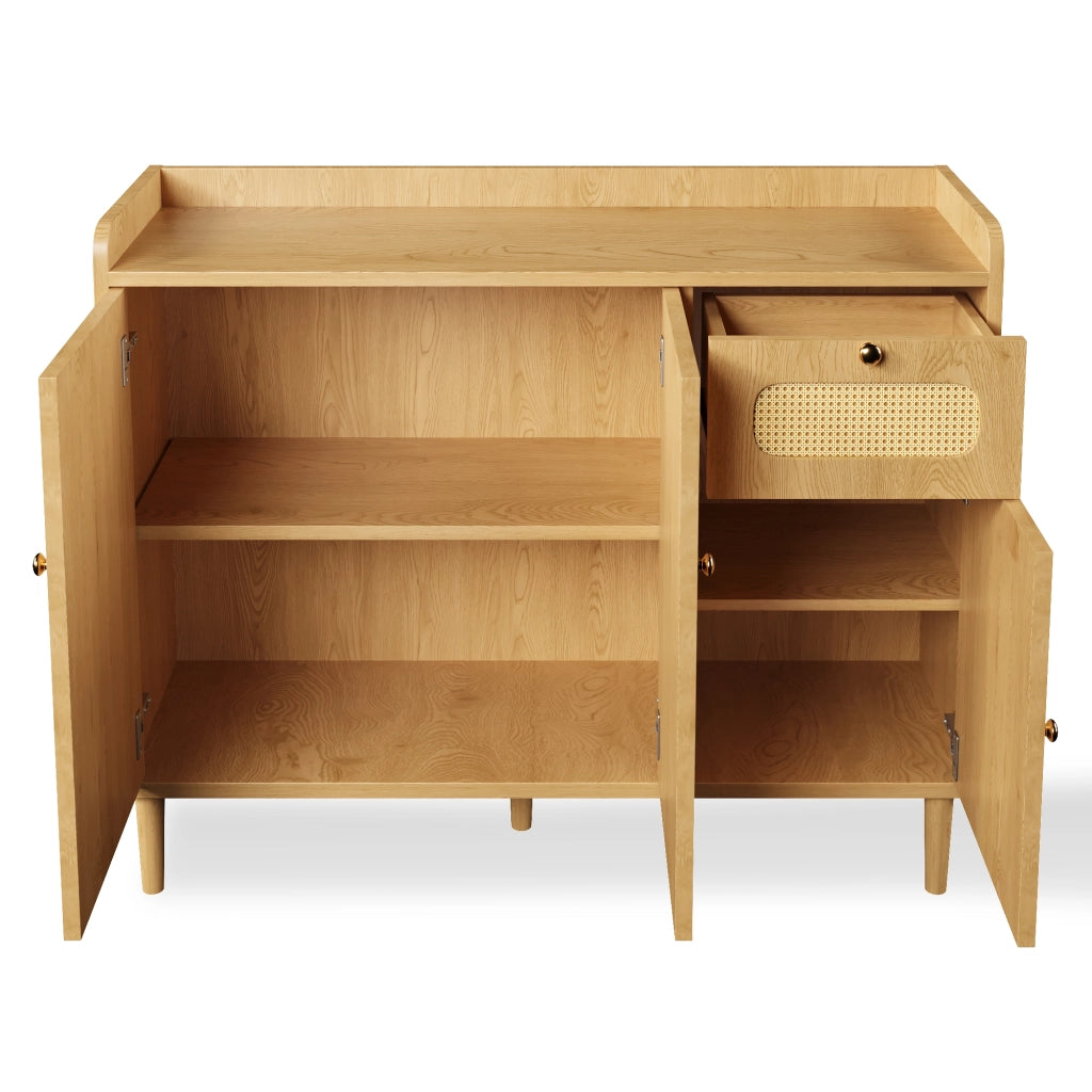 Credenza con 3 ante; 1 cassetto e ripiani regolabili; per soggiorno; in MDF; 120x40x91 cm; rovere