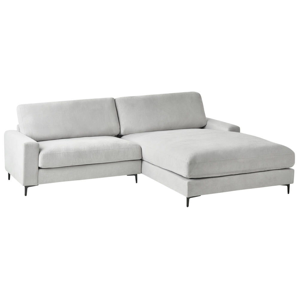 Divano angolare a sinistra in tessuto di ciniglia grigio chiaro Poliestere Metallo Gambe nere 190 x 272 x 83 cm Schienale imbottito e rifinito 3 posti a L Soggiorno in stile moderno