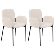 Set di 2 sedie da pranzo Beige Tessuto imbottito Poliestere intrecciato Gambe nere Stile retrò Mobili da soggiorno