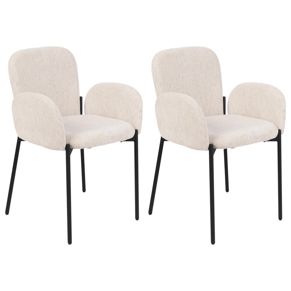 Set di 2 sedie da pranzo Beige Tessuto imbottito Poliestere intrecciato Gambe nere Stile retrò Mobili da soggiorno