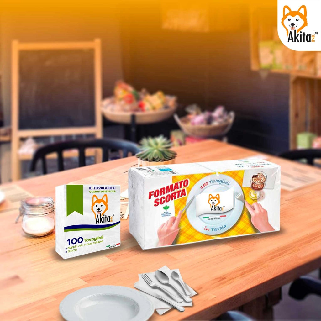 Kit completo Akitaink: tovaglioli, carta igienica e bicchieri