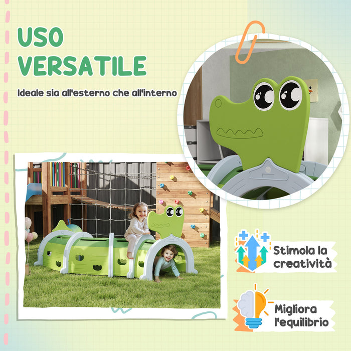 Tunnel per Bambini 3-6 Anni a Forma di Coccodrillo in Plastica Verde