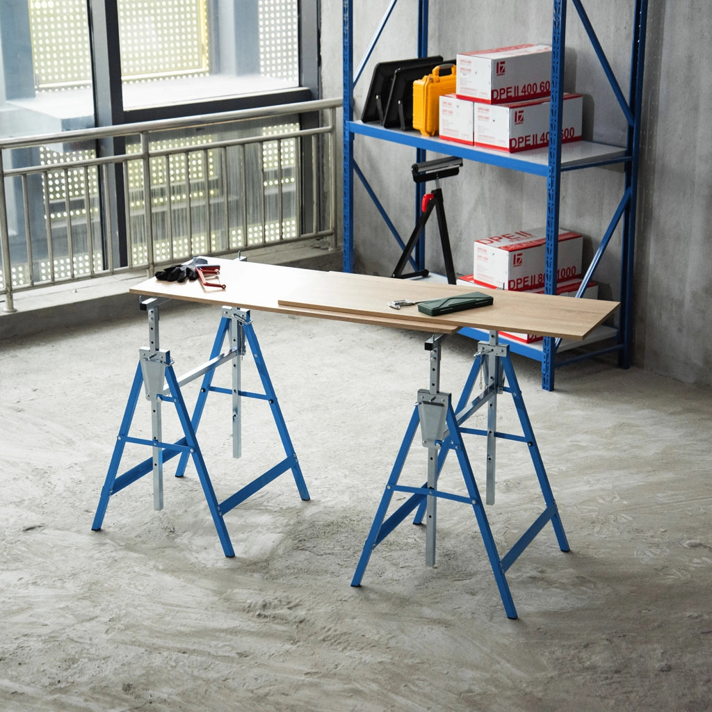 CAVALLETTO DA LAVORO REGOLABILE 68x58x80-130 cm Acciaio Blu Set da 2 pezzi