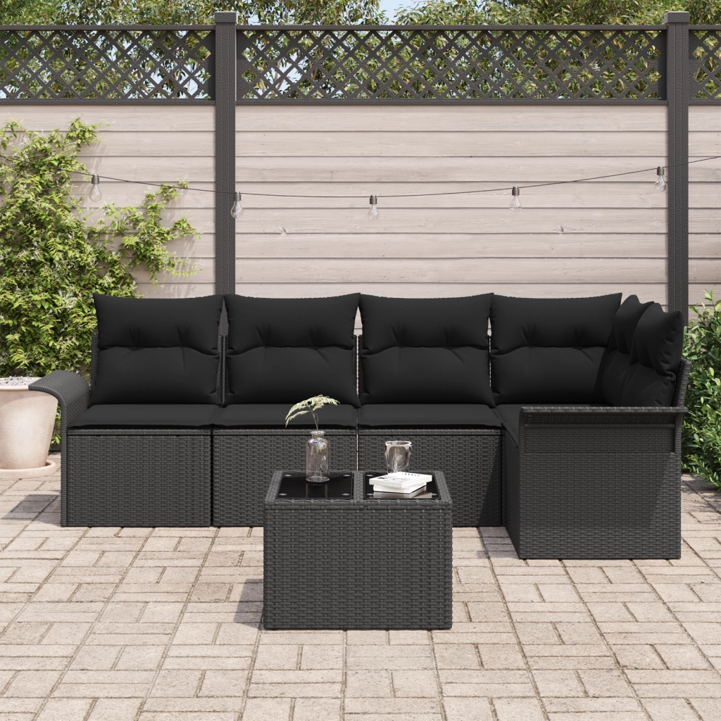 Set Divano da Giardino 6 Pezzi con Cuscini Beige Polirattan