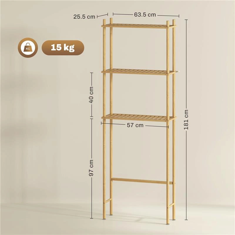 MOBILE SOPRA WC A 3 RIPIANI A DOGHE SALVASPAZIO IN BAMBÙ 63.5X25.5X181 CM COLOR LEGNO