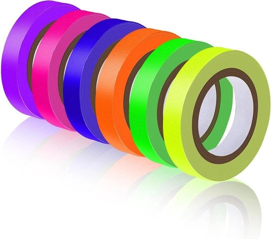 Tape di segnalazione a neon con 6 strisce, 5 m x 10 mm, fluorescente, adesivo autoattacco, UV - nastro di segnalazione per trappelle e pareti.