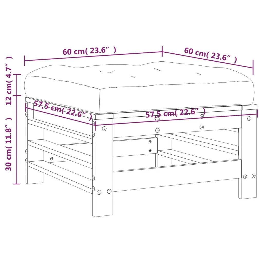 Poggiapiedi da Giardino con Cuscino in Legno Massello di Pino CFW3379802