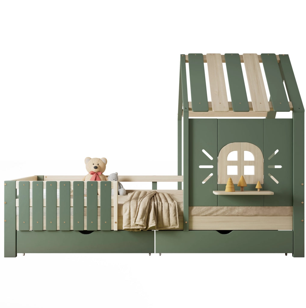 Letto a casetta per bambini verde naturale 90x200 cm