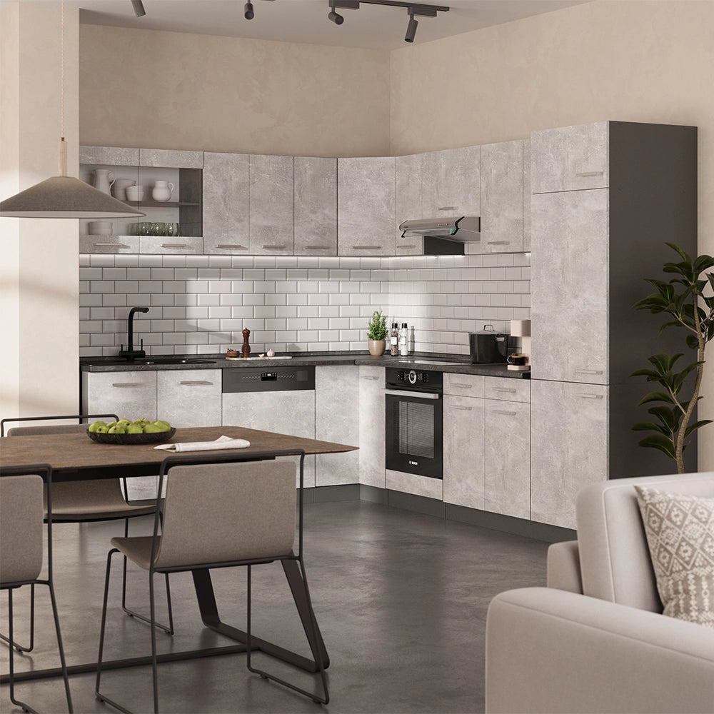 Vicco Cucina angolare completa Calcestruzzo/antracite 227 x 287 cm , PL Rovere