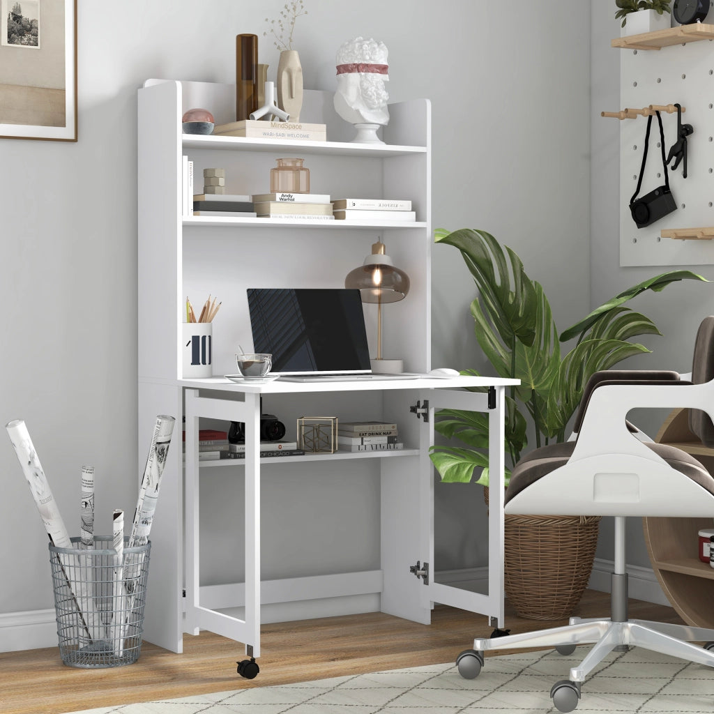 Scrivania Pieghevole con Libreria 4 Ripiani ¨C zephmum ¨C 80x69x155 cm Bianco