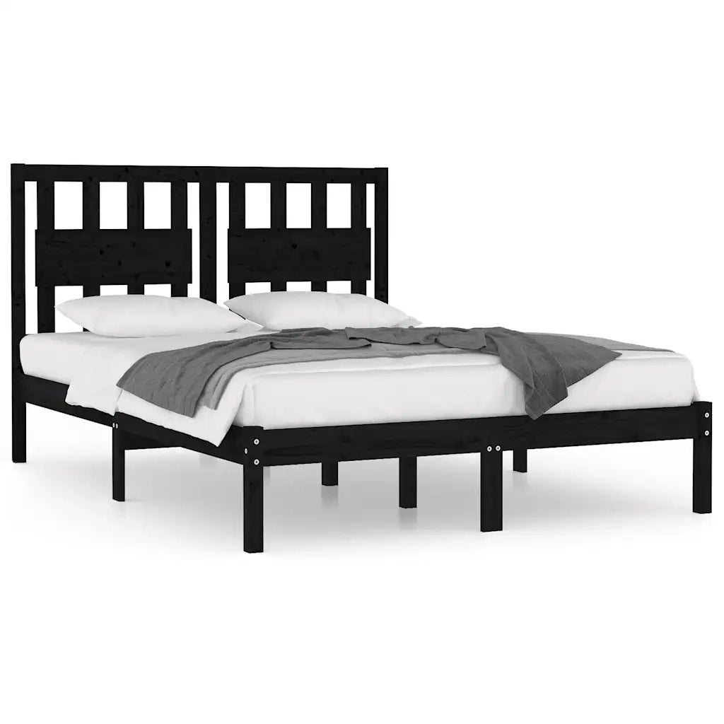Giroletto-Struttura Letto Nero in Legno Massello di Pino 200x200 cm 503550