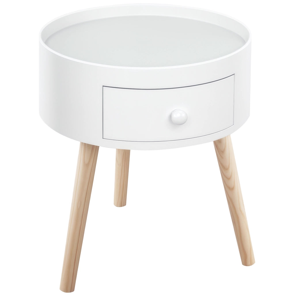 Comodino Moderno con Cassetto ¨C zephmum ¨C Rotondo Legno Bianco ?38x45 cm