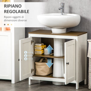 Mobile Sotto Lavabo Bagno 60x30x60 cm con Ripiano Interno Regolabile in Legno Bianco e color Noce