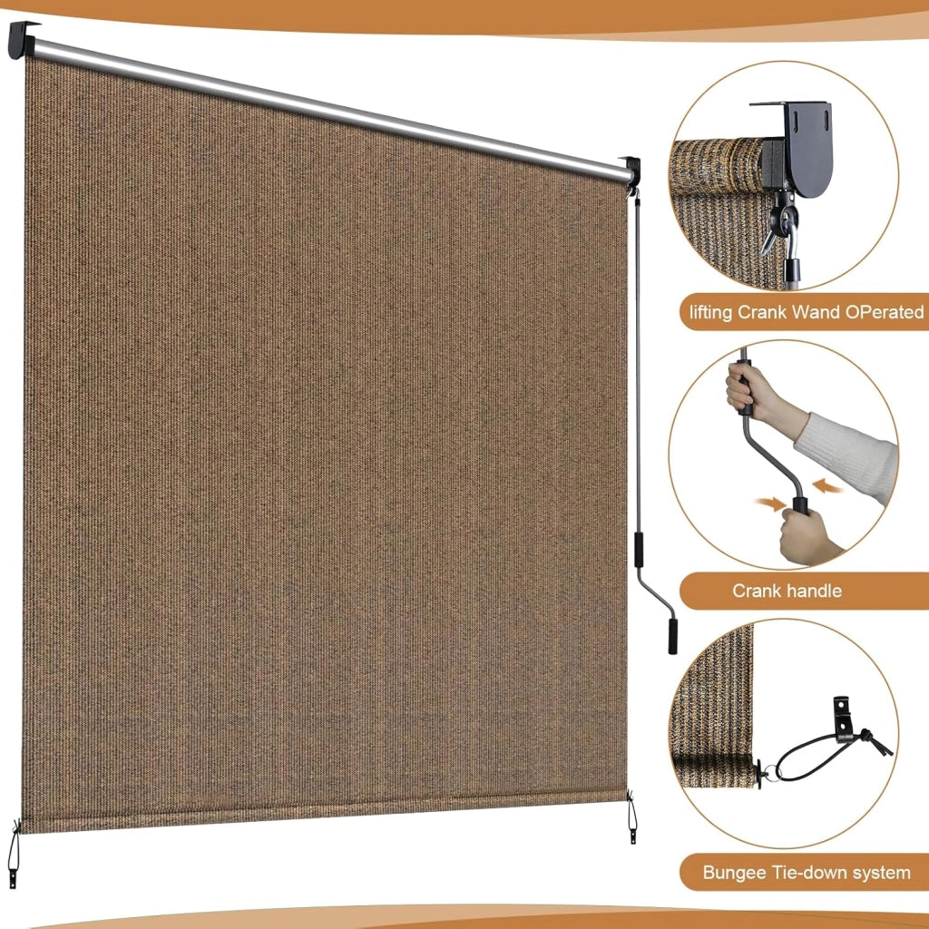 Tenda da sole verticale 120 x 180 cm, in HDPE per terrazze, tenda da sole da balcone, tubo in alluminio con manovella wireless, per balcone, terrazza, giardino, marrone, 1 pezzo