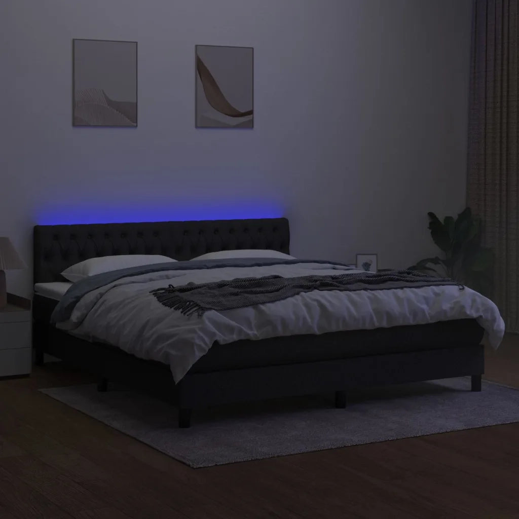 Letto a Molle con Materasso e LED Nero 160x200 cm in Tessuto cod mxl 35677
