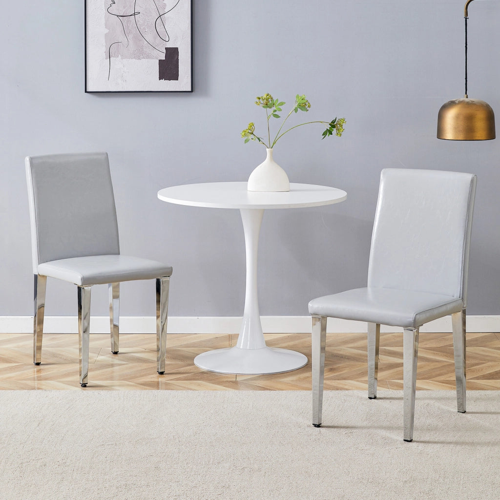 Sedia da pranzo Set di 2 con schienale ergonomico e gambe in metallo, in PU, Grigio chiaro