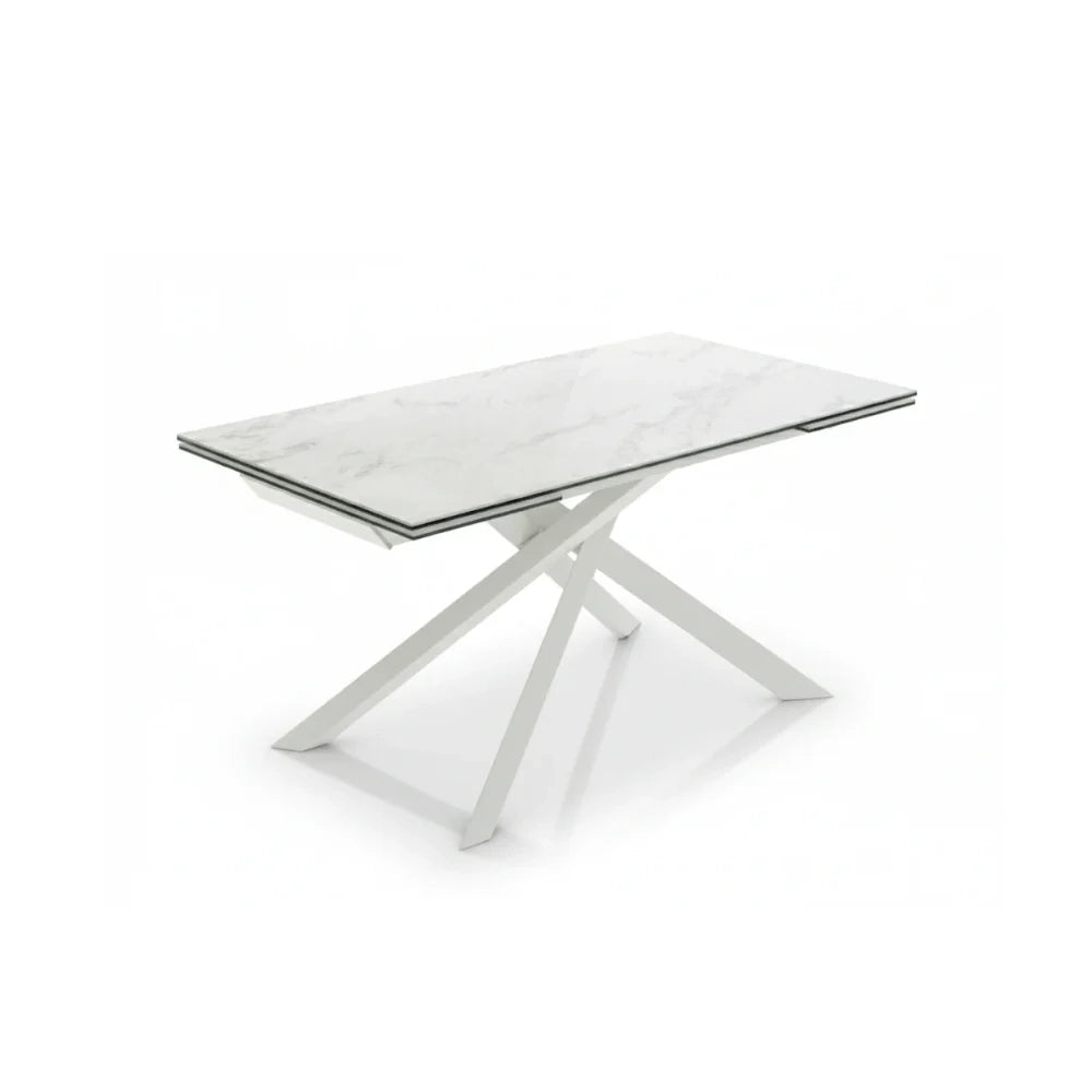 Tavolo da pranzo allungabile in ceramica su vetro effetto marmo bianco Axis 160-240x90 cm fino a 10 posti | Duzzle