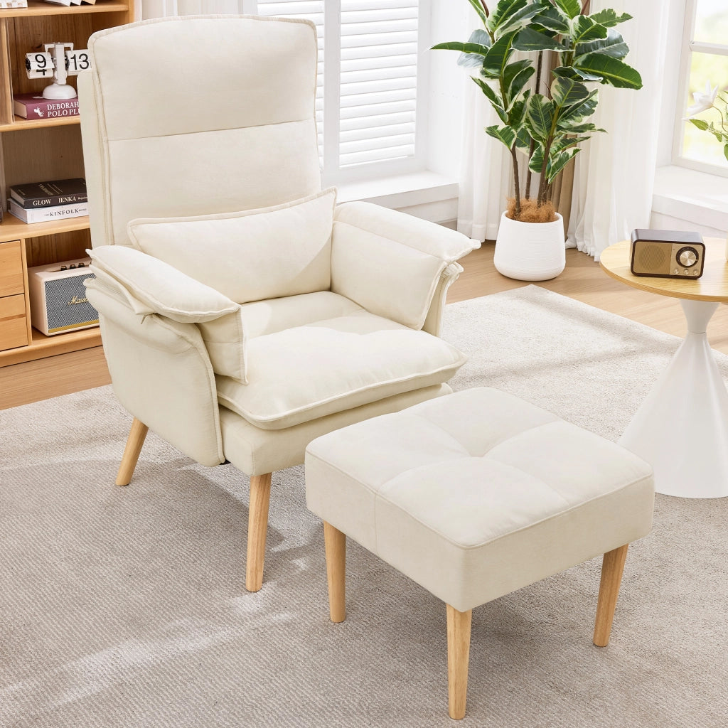 POLTRONA Relax con poggiapiedi 85x78,5x112 cm in lino beige
