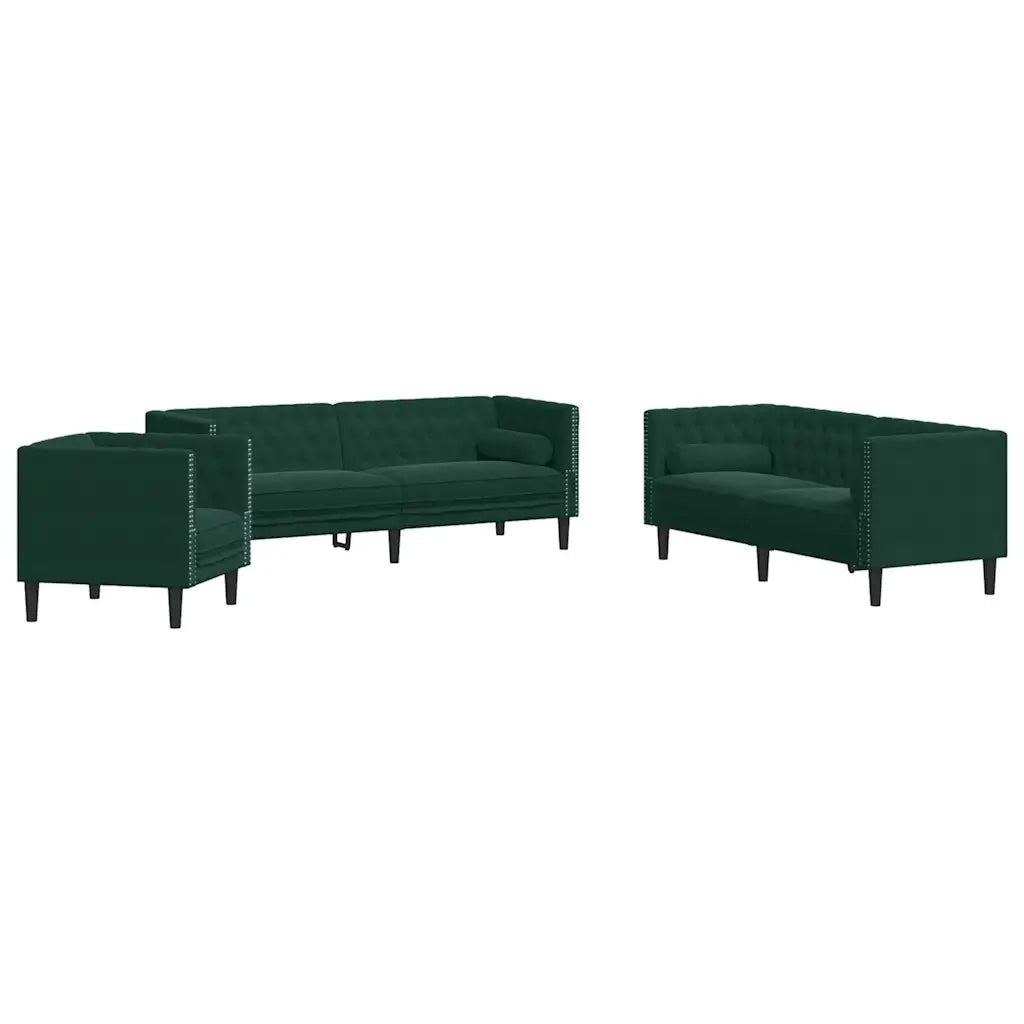 Set Divani Chesterfield 3pz con Cuscini Verde Scuro Velluto 3209283
