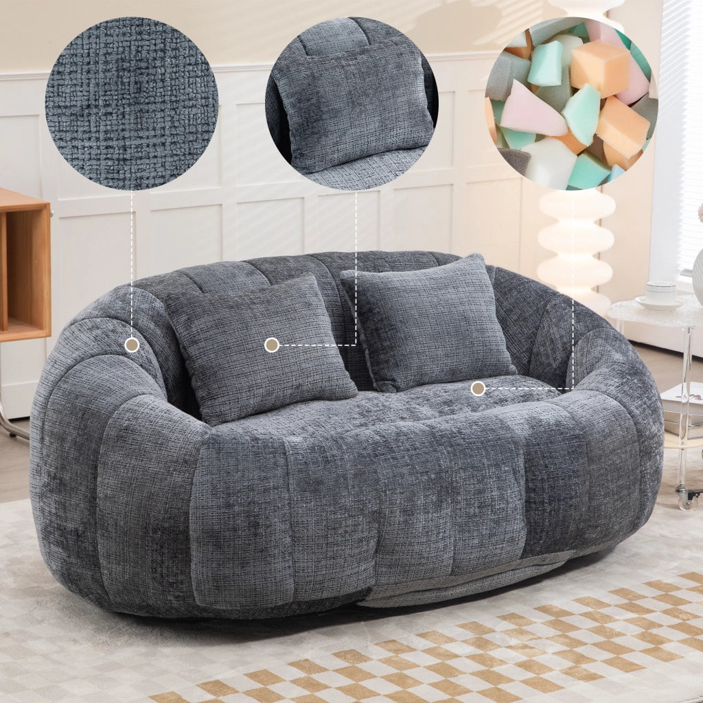 Divano da pavimento in chenille grigio 150x95x63 cm con imbottitura in schiuma ad alta densità