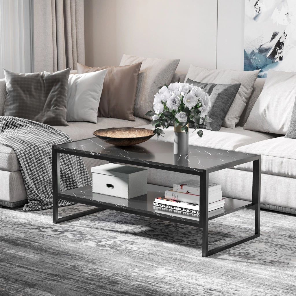 Tavolino Moderno con 2 Ripiani ¨C Zephmum ¨C Nero 106x50x47 cm