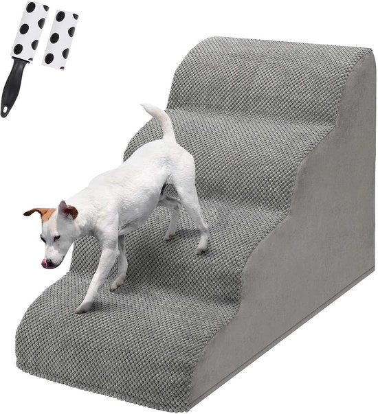 Trappola per cani per piccoli cani, 4 gradini Trappola per cani per letto e divano Realizzata con materiale di alta qualità, Soffietta per cani con copertura rimovibile, lavabile e rotolo per rimozione pelo animale, 50 cm di altezza