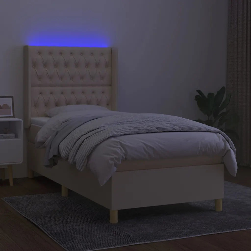 Letto a Molle con Materasso e LED Crema 90x190 cm in Tessuto 3139082