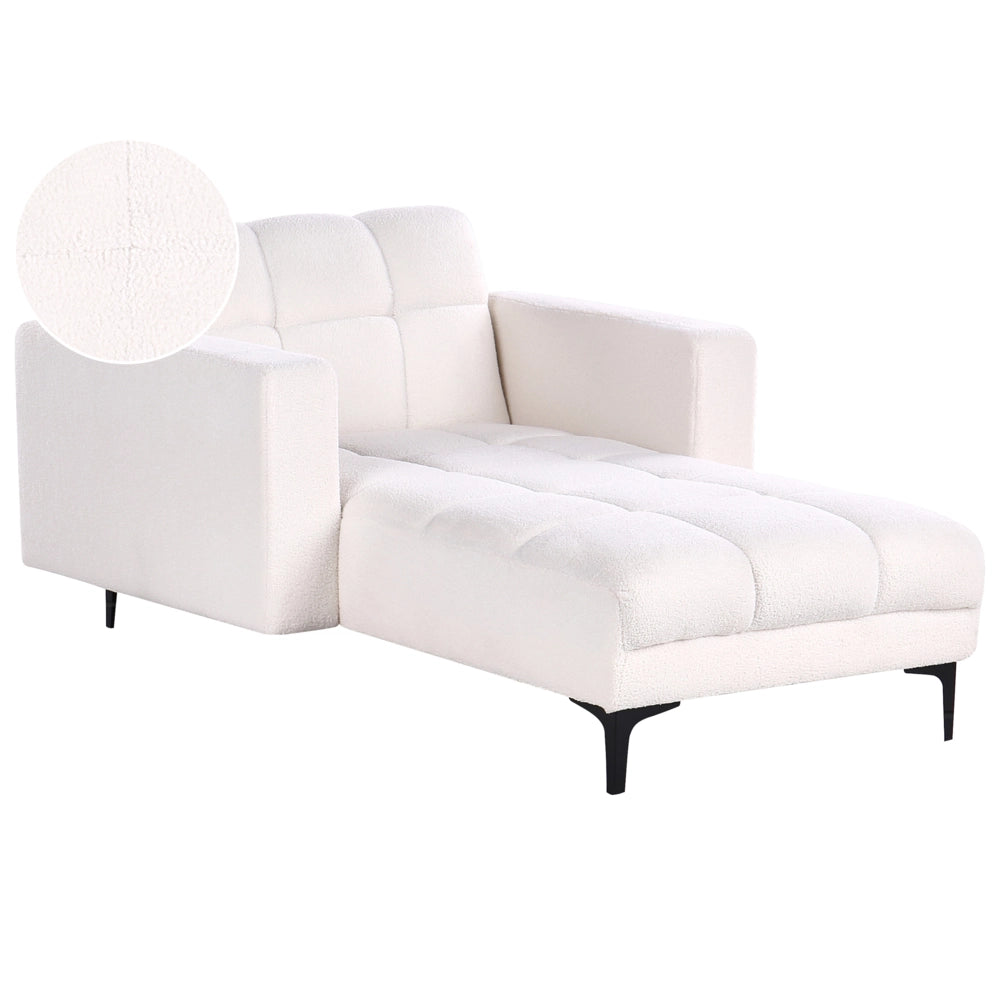 Chaise longue in tessuto bouclè bianco reclinabile con schienale a 3 posizioni stile elegante