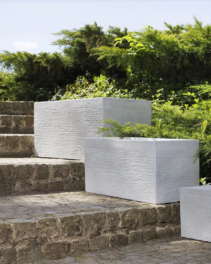 Vaso per piante in fibra di argilla bianca 80 x 37 x 38 cm Fioriera rettangolare per interni ed esterni