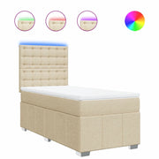 Letto singolo | Letto per adulti | Giroletto a Molle con Materasso Crema 90x190 cm in Tessuto