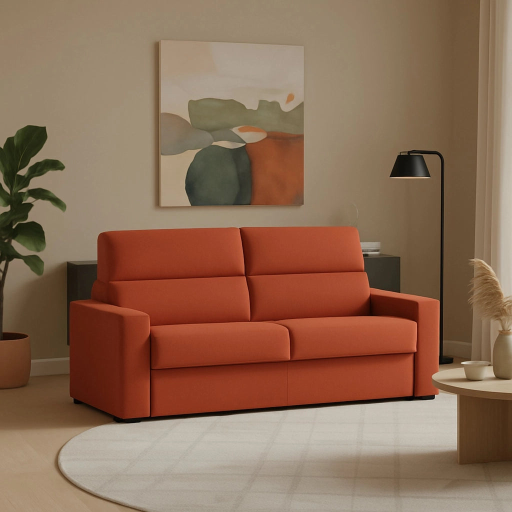 Letino, Divano Fisso 2 Posti Sfoderabile Made in Italy, 200x95x100h cm Arancione