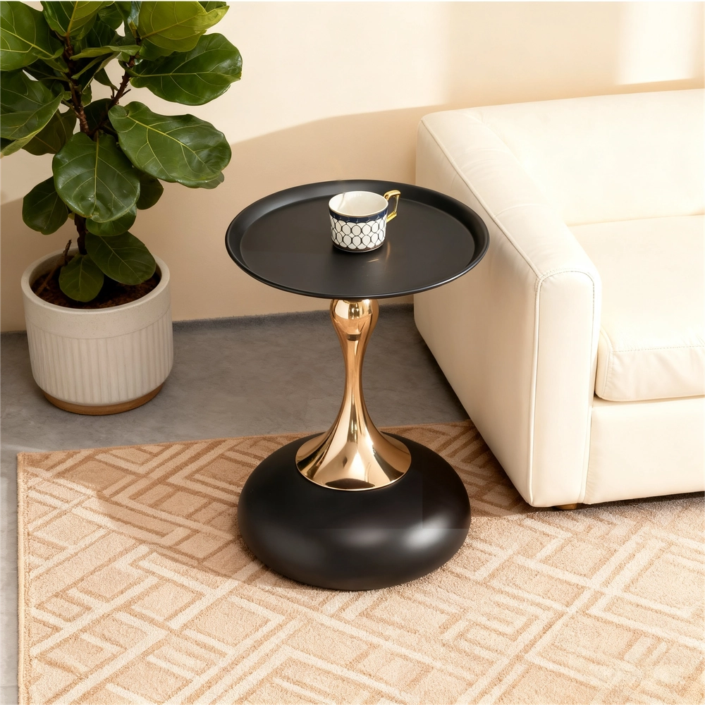 Tavolino Rotondo da Salotto ¨C MINIMAL ¨C Metallo Nero, 38 cm