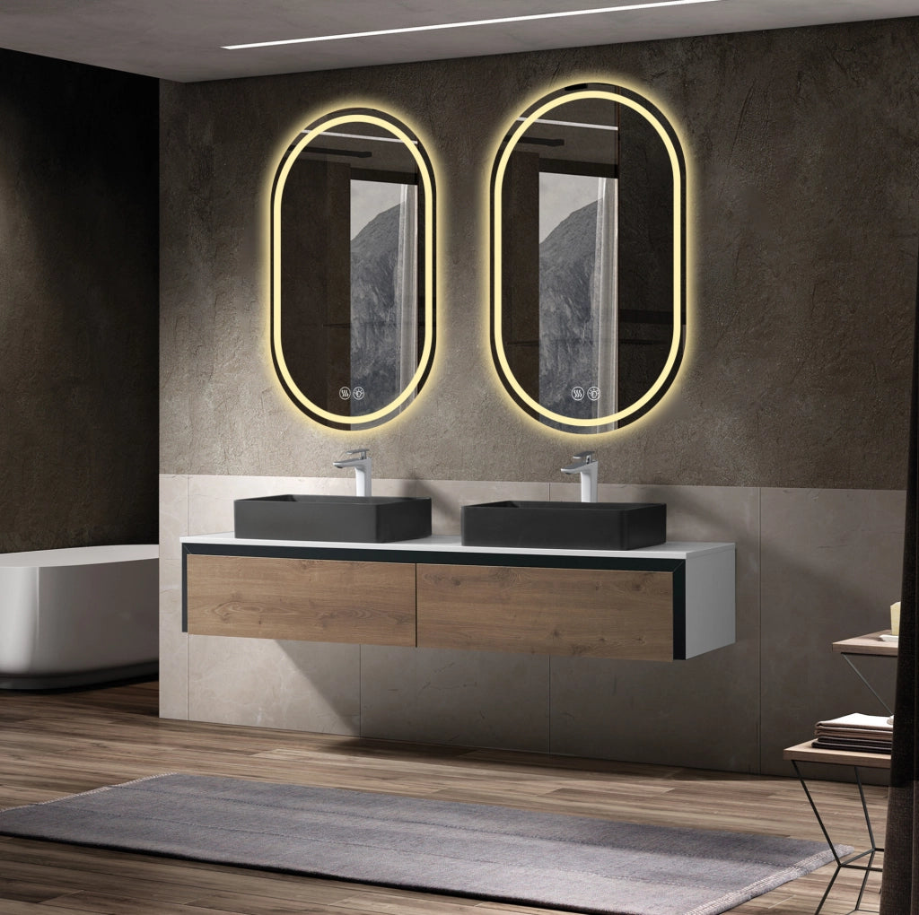 Specchio da bagno LED 60x90 cm argento con antidefog e dimmer a parete