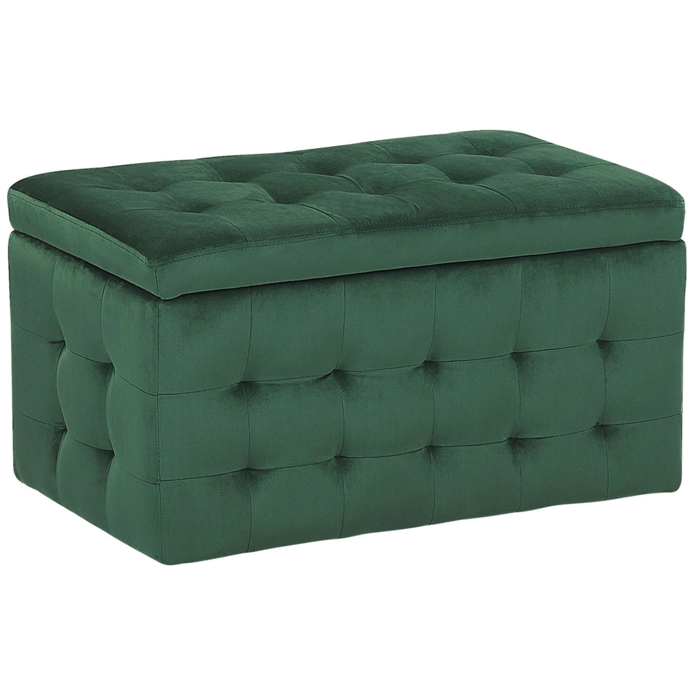 Panca per camera da letto con tappezzeria trapuntata in velluto verde ottomana con contenitore