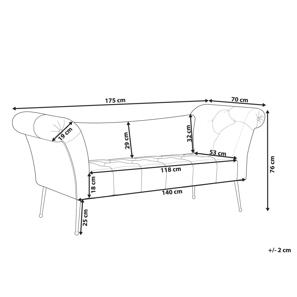 Chaise longue con rivestimento in tessuto blu sedile capitonné a doppia estremità con gambe in metallo dorato