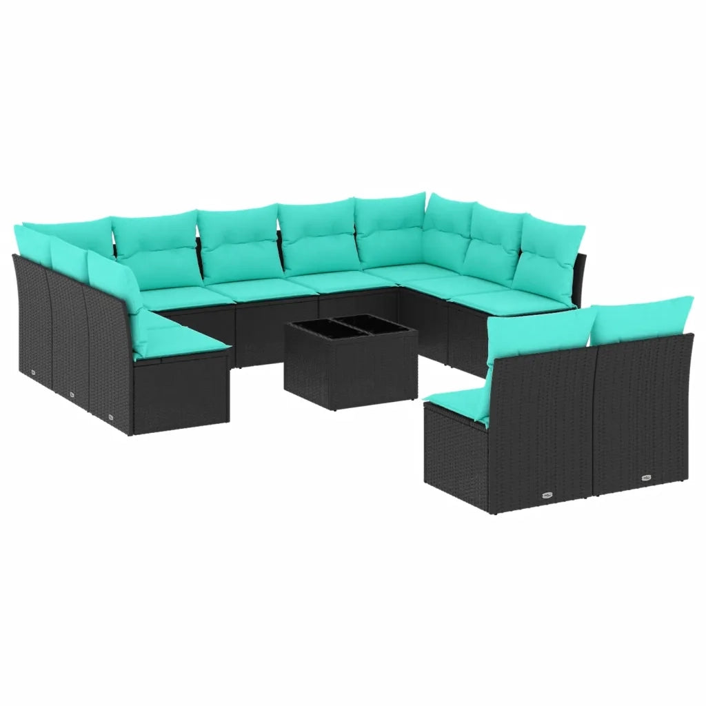 Set Divani da Giardino 12 pz con Cuscini Nero in Polyrattan 3218357