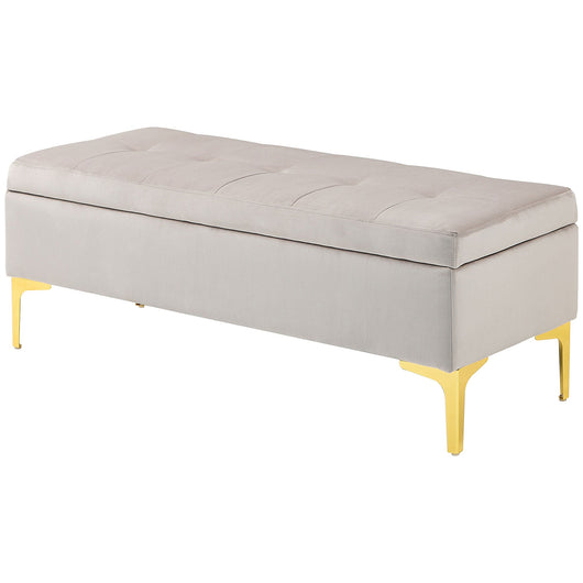 Panca Contenitore Fondo Letto 120x44x44,5cm con Tessuto Vellutato e Gambe Dorate Grigio Chiaro