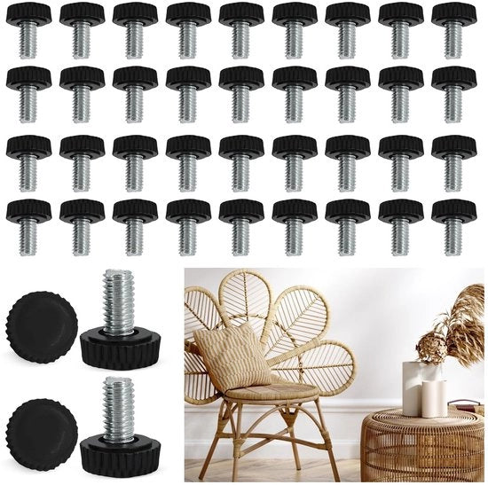 40 pezzi di supporti per mobili M6, supporti per mobili M6x20mm neri livellatori con basi antiscivolo in gomma silenziosa, regolabili per altezza per mobili, sedie, tavoli