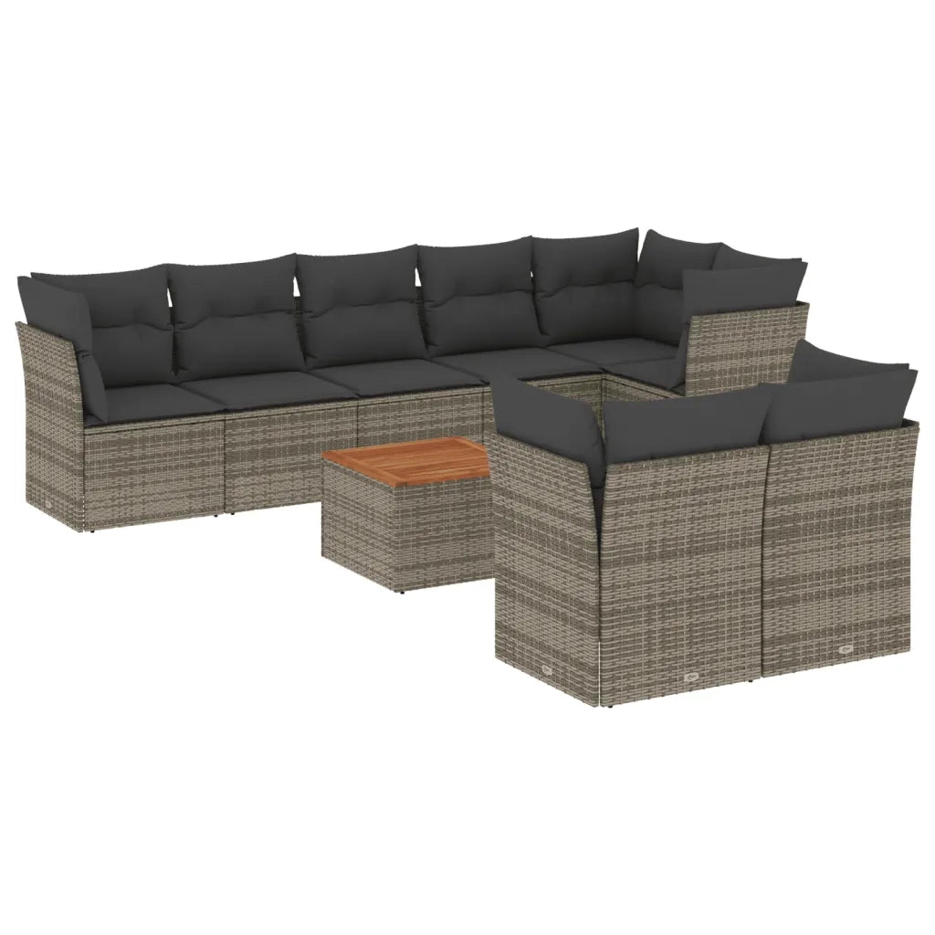 Set Divano da Giardino 9 pz con Cuscini Grigio in Polyrattan 3223736