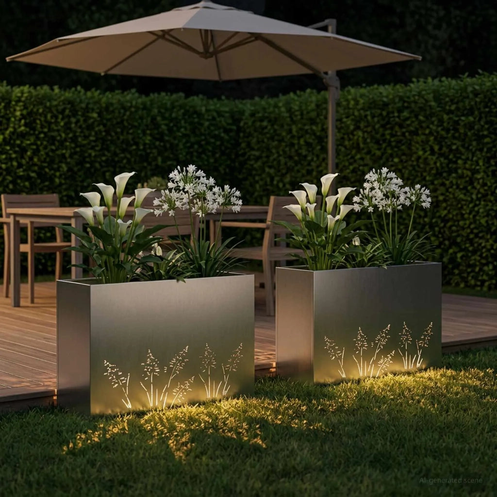 Vaso da giardino 2 pz Argento 80 x 30 x 49 cm Acciaio Inox 8005843