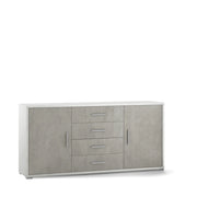 Credenza Mobile 2 ante con 4 cassetti 174x41x84H cm desing moderno in kit di montaggio colore Ossido bianco e Cemento