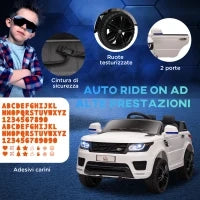 Macchina Elettrica per Bambini 3-6 Anni con Telecomando, Luci LED e Clacson, in PP e Metallo, 110x68x52 cm, Bianco