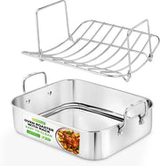 Braadpan con Cucchiaino di Cottura in Acciaio Inossidabile - 35,5 cm - Set di Cottura Versatile per Pollo, Tacchino e Altri - Maniglie Integrate per Portata in Forno con Piastra di Cottura Spessa