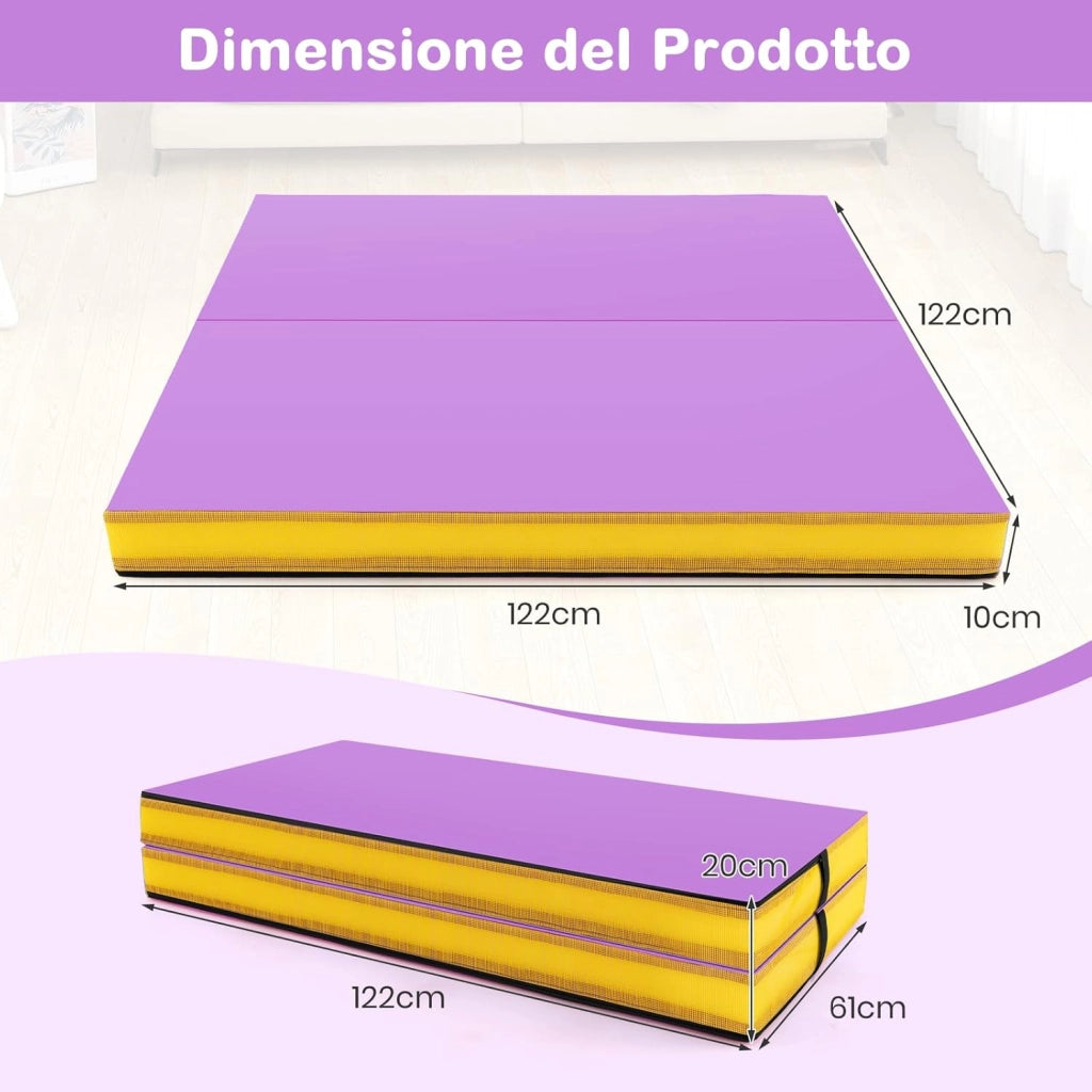 Tappetino FitnessPieghevole, Materassino per Ginnastica e Acrobatica con Rivestimento in Pelle Sintetica e Maniglie, per Esercizi a Casa per Yoga, Stretching e Pilates